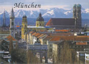 Ansichtskarte München mit Frauenkirche und Alpenpanorama